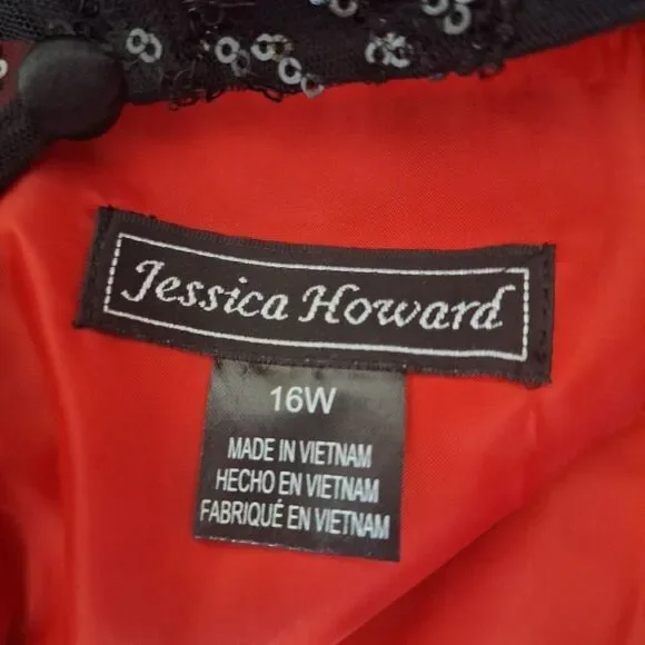 Jessica Howard Sequin Midi Dress Sleeveless Black Red Formal 16 W Womens - Picture 2 of 11